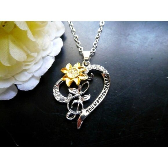 1 PC NEW SUNFLOWER FLOWER Necklace Music Note You Are My Sunshine Daisy Love - Picture 7 of 10